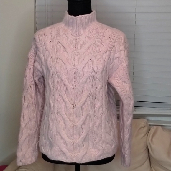 Limited Handknit lambswool mock neck sweater blush pink Sz XS So incredibly soft - Picture 3 of 9